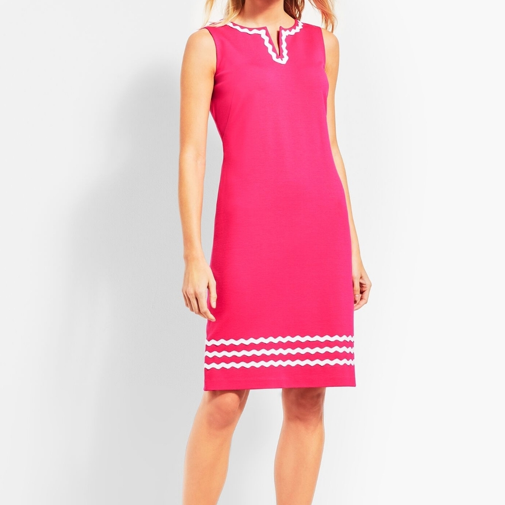 16 Talbots Hot Pink Rickrack Trim Split Neck Ponte Dress